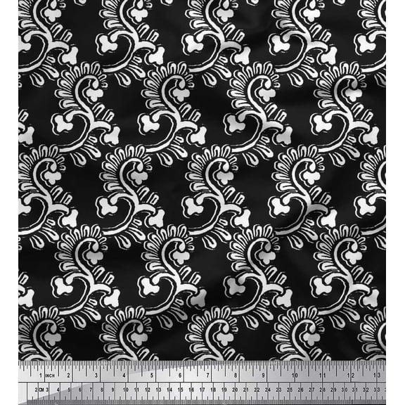 Soimoi Georgette Viscose Fabric Spiral & Floral Block Print Fabric by The Yard 42 Inch Wide