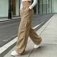 thumbnail image 6 of WIZUTIZ Women's Solid Color Wide Leg Jogger Pants High Rise Elastic Drawstring Waist Side Pockets Long Length Casual Trousers Comfy Soft Stretchy Everyday, 6 of 8