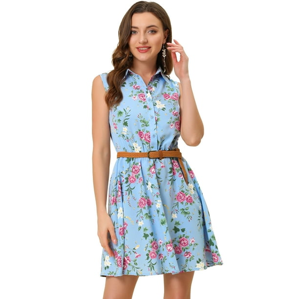 Día de San Patricio Vestido Sin Mangas Con Cinturón Estampado Por Encima De La Rodilla Con Media Tapeta Para Mujer Azul celeste M