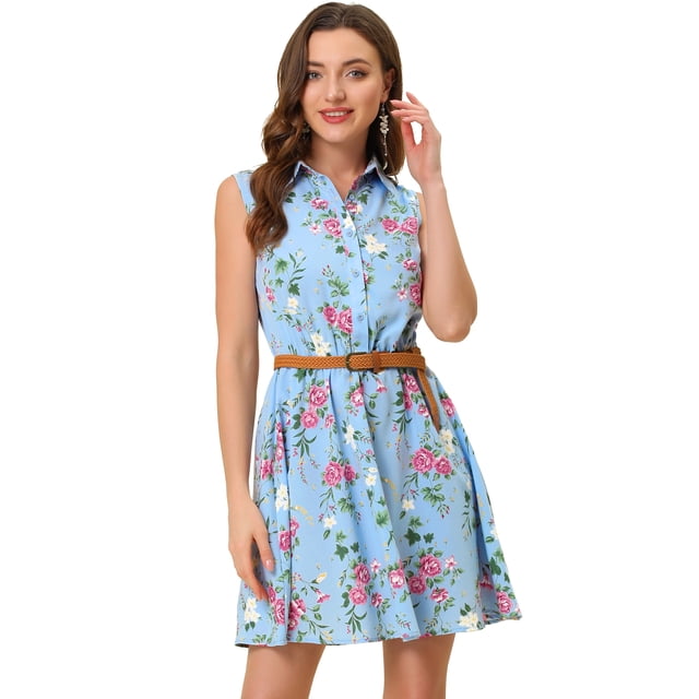 Día de San Patricio Vestido Sin Mangas Con Cinturón Estampado Por Encima De La Rodilla Con Media Tapeta Para Mujer Azul celeste M