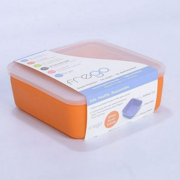 Frego Glass and Silicone 4-cup Orange, 32 Oz. Plastic free Food Storage Container