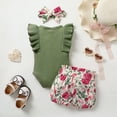 thumbnail image 3 of Younger Tree Baby Girl Clothes Infant Summer Outfits Set Ruffle Sleeve Romper and Floral Shorts with Headband for 3-6 Months, 3 of 7