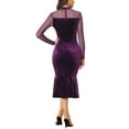 thumbnail image 3 of INSPIRE CHIC Women's Dress Elegant Velvet Sheer Mesh Mock Neck Midi Cocktail Dresses XS Dark Purple, 3 of 6