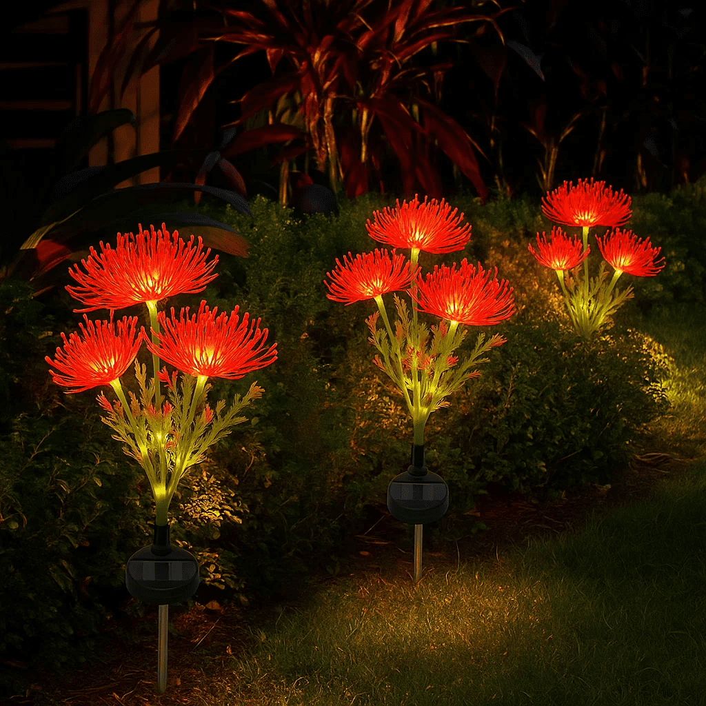 Lyacmy 4 Pack Red Flower Solar Garden Lights Outdoor, Waterproof Solar Lights for Yard Pathway Patio Outdoor Decor