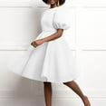 thumbnail image 2 of Women's Round Neck Puff Sleeve Midi Dresses Ruffle A-Line Summer Casual Dress, 2 of 8