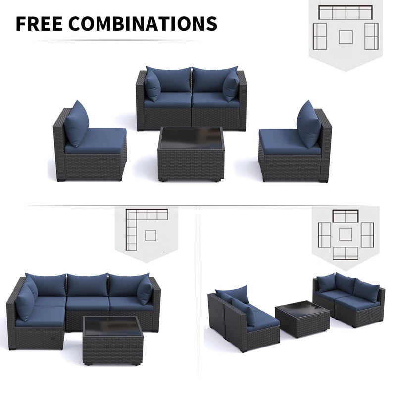 ELPOSUN 5 Pieces Patio Furniture Set, Outdoor Furniture Sectional Rattan Sofa for Backyard Garden Navy