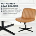 thumbnail image 4 of LIFERECORD Armless Criss Cross Legged Office Desk Chair No Wheels PU Leather Brown, 4 of 5