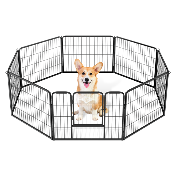 Magshion 8 Panels 24" Height Pet Playpen, Dog Fence for Puppy and Small Dogs, Metal Dog Exercise Pen with Doors for Indoor, Outdoor, Black