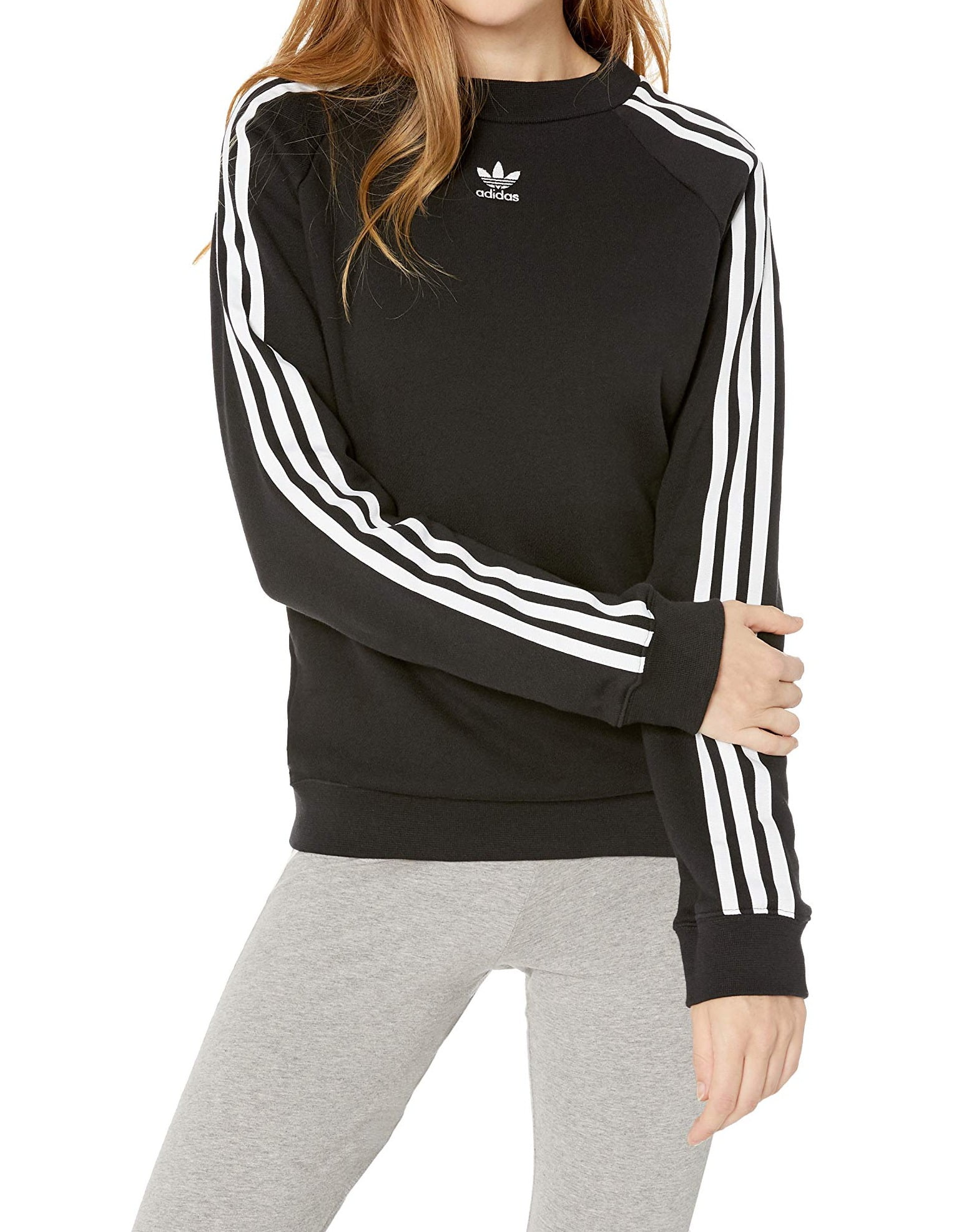 Adidas - Womens Sweater White Crewneck Trefoil Striped XL - Walmart.com