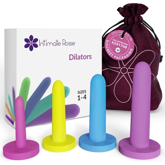 Intimate Rose Silicone Vaginal Dilators for Pelvic Floor Therapy, FDA-Cleared 510(k), Small 4-Pack Sizes 1-4 with Tutorials