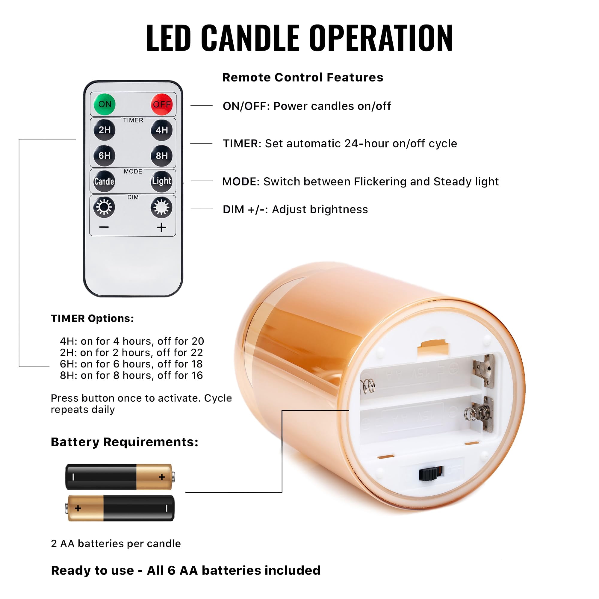 WYZworks LED Mirrored Glass Round Hurricane Pillar Flameless Candles, Real Wax Realistic Wick Flickering Flame, Battery Operated (Included), Remote & Timer (Set of 3, Gold Tinted Metallic)