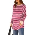 thumbnail image 4 of Annhoo Striped Shirts for Women Long Sleeve Casual Round Neck Tops Fall Trendy Color Block Blouse Tunics, 4 of 7