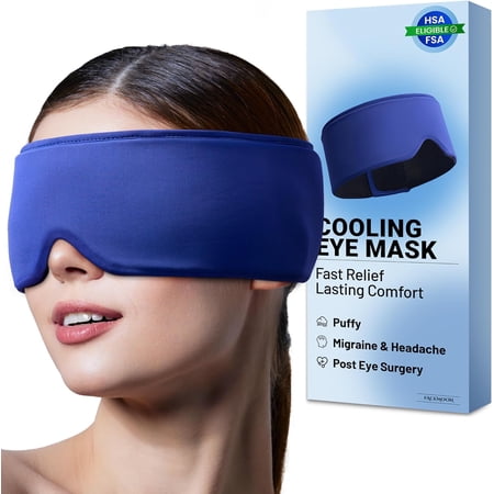 Cooling Gel Eye Mask for Puffy Eyes, Migraine & Headache Relief, Full Eye-Area Cold Compress for Eyes & Temples, Reusable Adjustable Ice Pack for Post Surgery Recovery