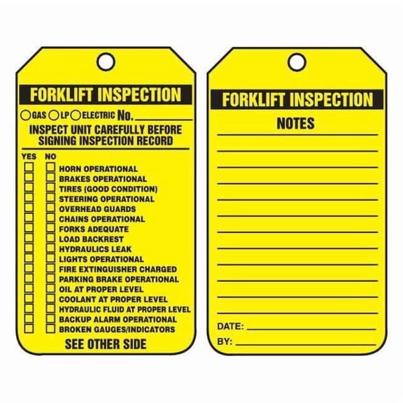 Tag, Forklift, Cardstock, 5 3/4 in H x 3 1/4 in W, Rectangle, 25 PK