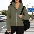 thumbnail image 4 of Women's Fashion Casual Hooded Zip Padded Long Sleeve Solid Colour Sweatshirt for Fall and Winter, Fleece Lined, Winter Clothes for Women,Army Green,L, 4 of 6