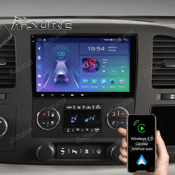 Android 13 Wireless CarPlay Car Stereo Radio for Chevy Silverado Sierra Suburban Enclave 2 32GB GPS WiFi Bluetooth DSP RDS SWC USB