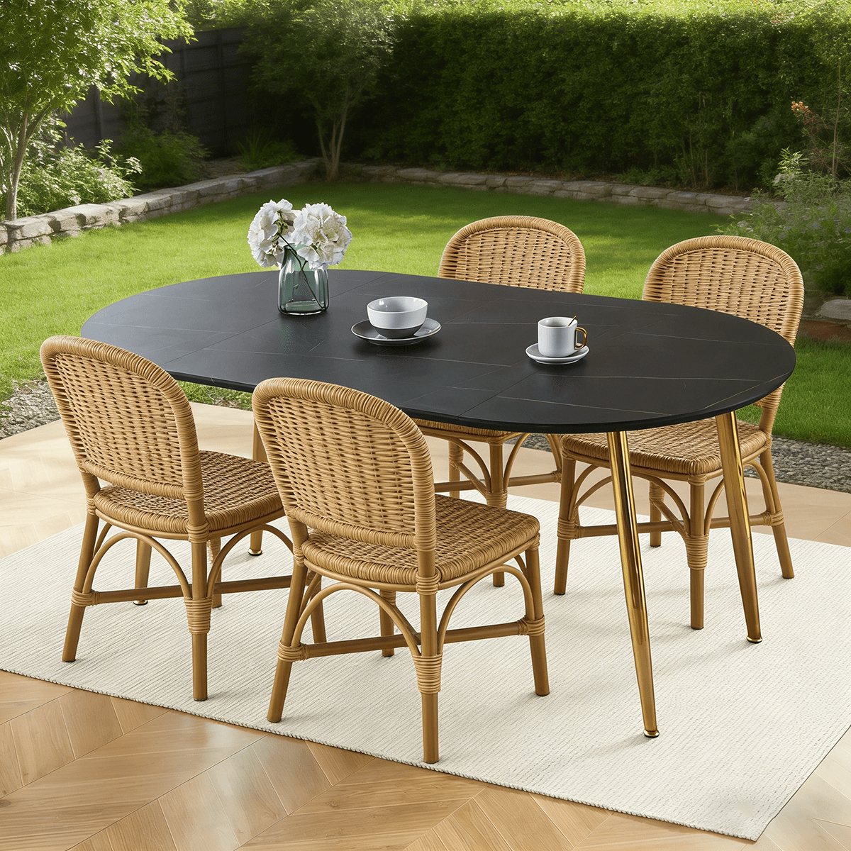 Lecut Oval Extendable Dining Room Table for 4-8 People, Extendable from 39.4" to 70.8", Modern Wooden Dining Table with MDF Tabletop and Metal Frame, Oval Kitchen Table for Home, Office