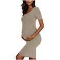 thumbnail image 2 of gakvbuo Maternity Dress For Photoshoot Womens Short Sleeve Breast-Feeding Maternity Nursing Dress Bodycon Pregnancy Scoop Neck Ruched Midi Fitted Dresses For Women 2117, 2 of 7