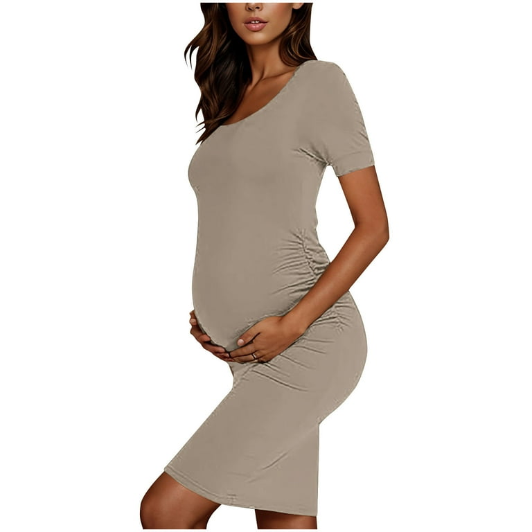 pregnancy fitted dresses New Life White Maternity Square Neck Ruched Midi Dress – Club L London