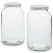 1790 2 Pk 1 Gallon Wide Mouth Glass Jar with Plastic Airtight Lid, Muslin Cloth, Rubber Band
