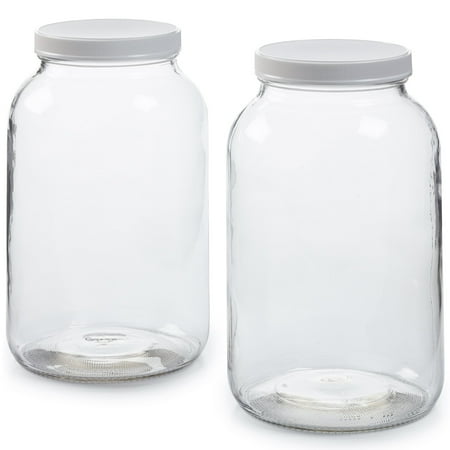 1790 2 Pk 1 Gallon Wide Mouth Glass Jar with Plastic Airtight Lid, Muslin Cloth, Rubber Band