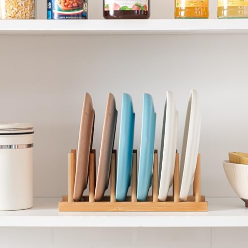 2pcs Bamboo Dish Plate Bowl Cup Book Pot Lid Cutting Board Drying Rack Stand Drainer Storage Holder Organizer Kitchen Cabinet（Keep Dry）