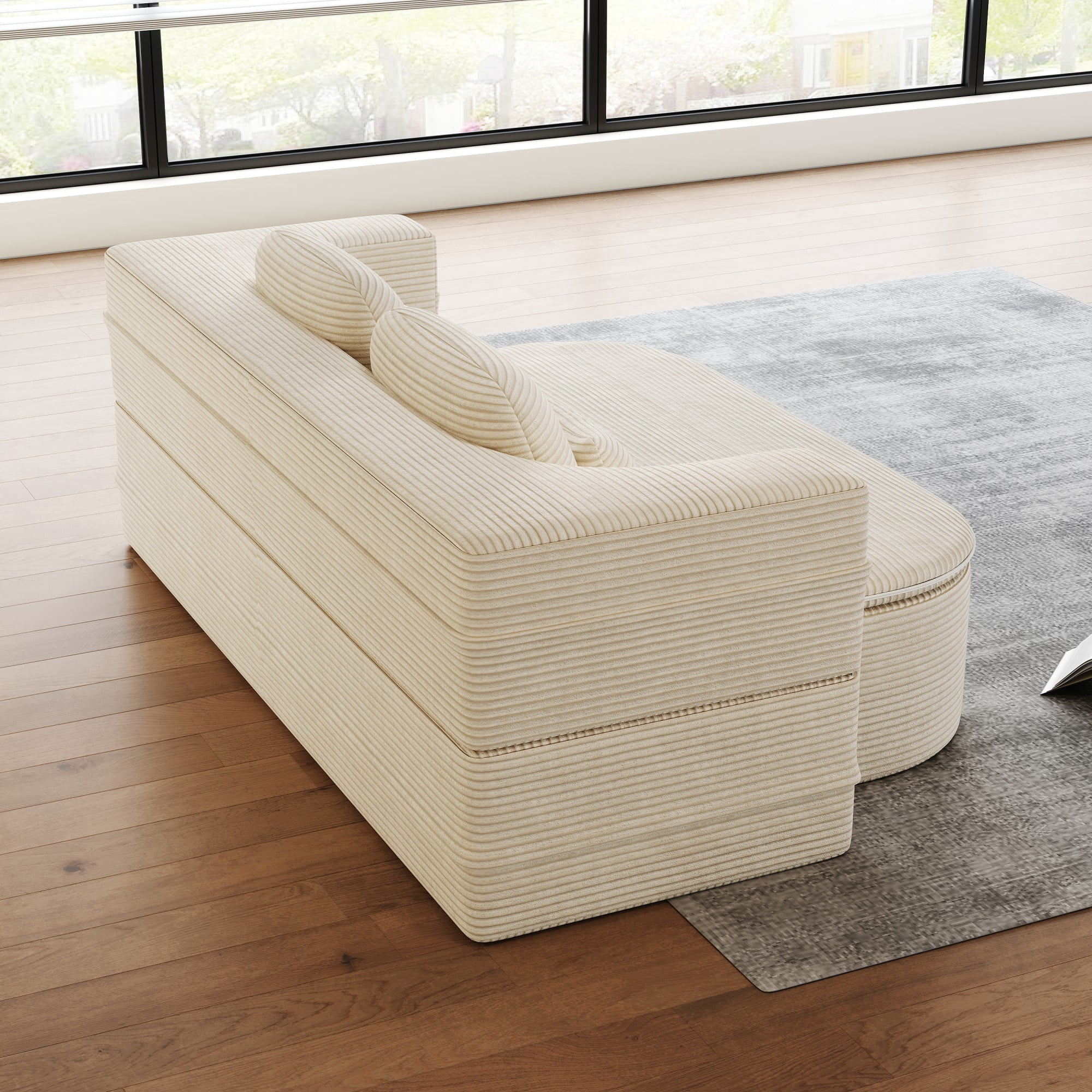 2-in-1 Convertible Sofa Bed,75'' Foldable Sleeper Sofa Bed,Corduroy Floor Folding Sofa Bed Lounge Sofa with Multi Functional Blanket for Living Room Bedroom,Beige