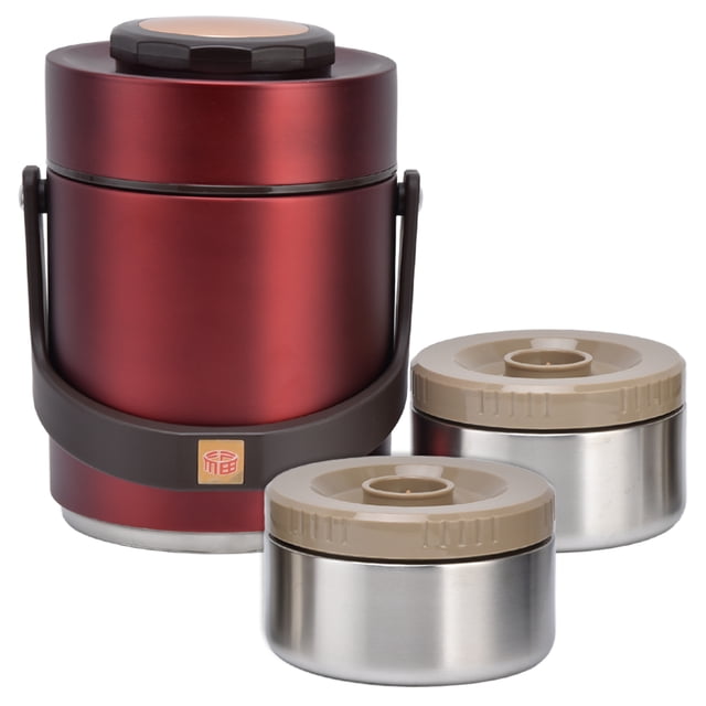 Vacuum Food Carrier, High Capacity Stainless Steel Heat Preservation Insulation Lunch Box For Travel For Work Red