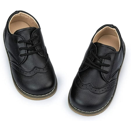 

QWZNDZGR Toddler Boys Girls Dress Shoes Little Kid Oxford Shoes Wedding Church Dress Shoes PU Leather Lace Up School Uniform Loafer Flats