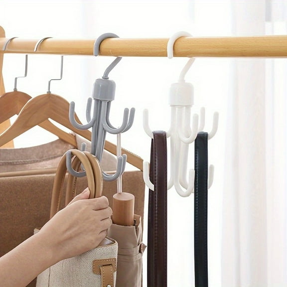 1pc White Rotatable Closet Hanger – 4-Claw 360 ° Rotating Hooks for Clothes, Hats, Bags, Ties, Belts, Tank Top & Bra Organizer, Household Closet, Laundry Room, or Entryway Storage