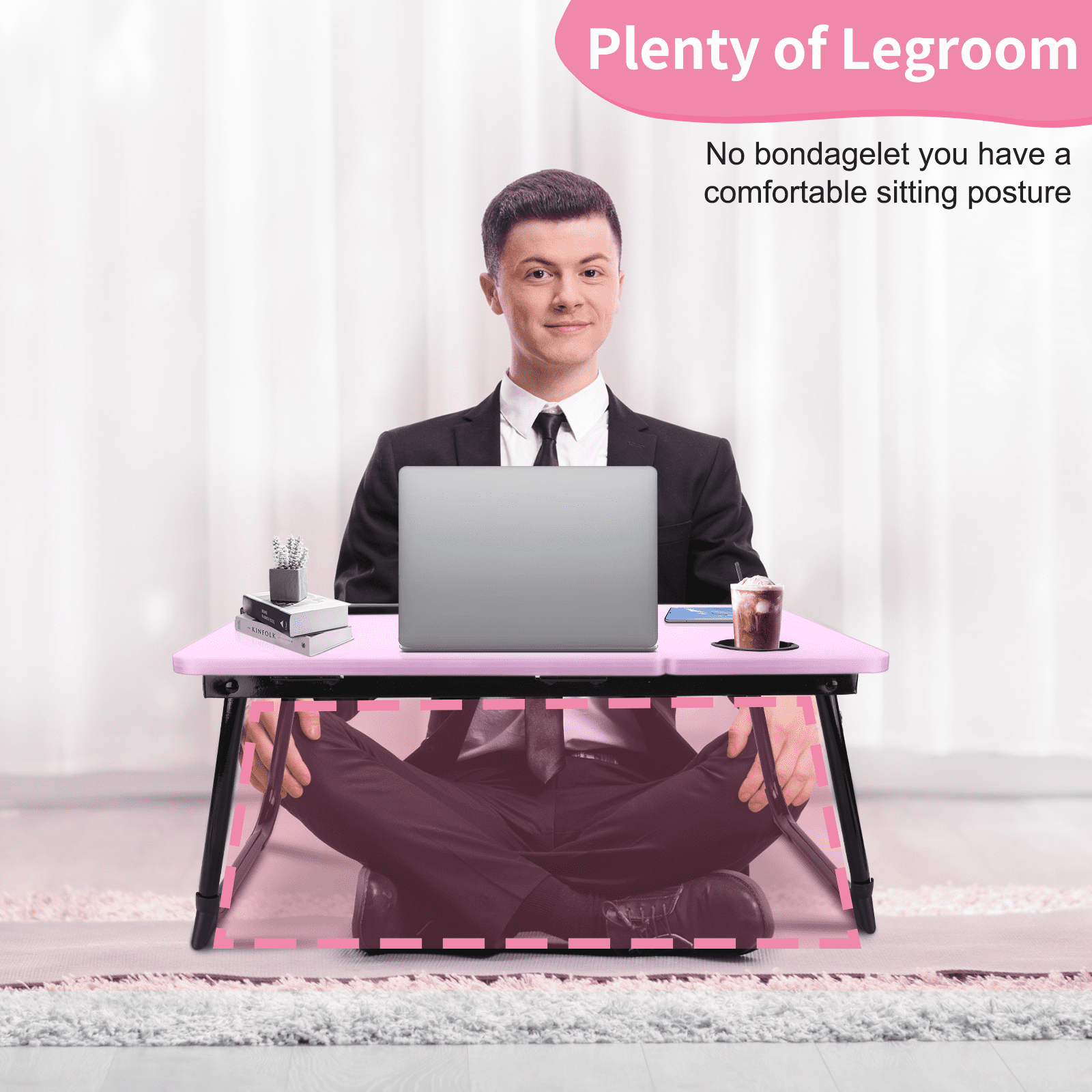 Laptop Bed Tray Table, WLRETMCI Foldable Lap Desk for Bed and Sofa, Laptop Desk Notebook Stand for Eating Breakfast, Reading,Pink