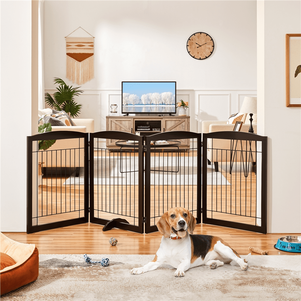 Alden Design 31.5" Height Foldable Pet Gate with 2 Support Feet, Espresso