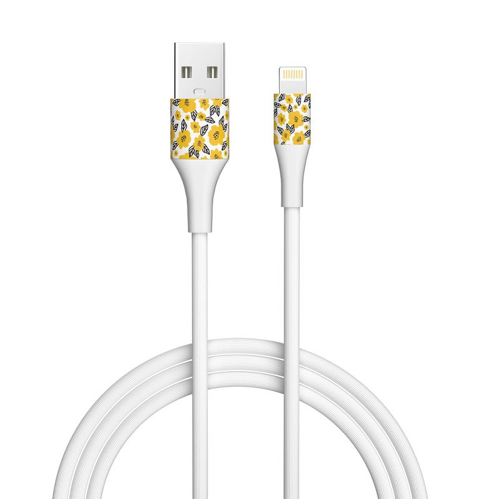 LAX Gadgets USB to Lightning Cable for iPhone, iPad, iPod – Floral Apple MFi Certified Lightning Cable - Durable Nylon Braided Fast Charging Cable - High Data Sync – 4 Feet (White)