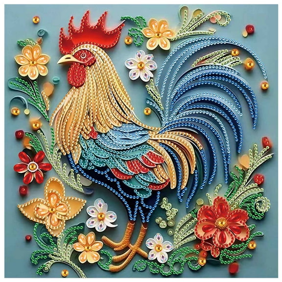 5D DIY Diamond Painting Kit Colourful Rooster Special Shape Creative Diamond Craft Suitable for Home and Office Decor, Festive Gifts