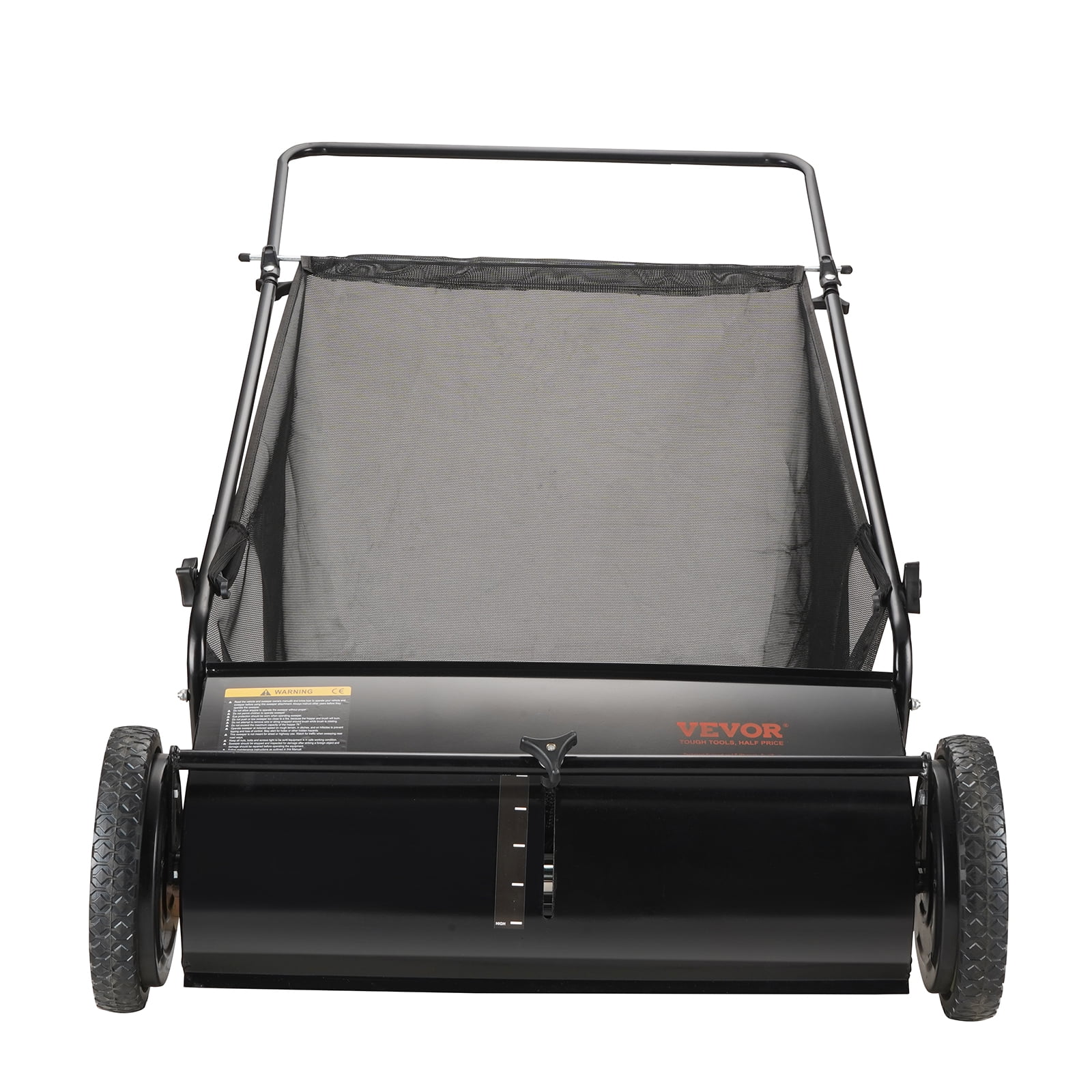 VEVOR Push Lawn Sweeper, 26-inch Leaf & Grass Collector, Strong Rubber Wheels & Heavy Duty Thickened Steel, Durable to Use with Large Capacity 7 Cu. ft. Mesh Collection Hopper Bag, 4 Spinning Brushes