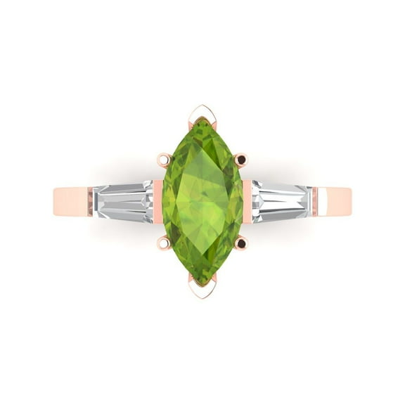 Clara Pucci 14K Rose Gold 2ct Peridot Three-Stone Ring for Women