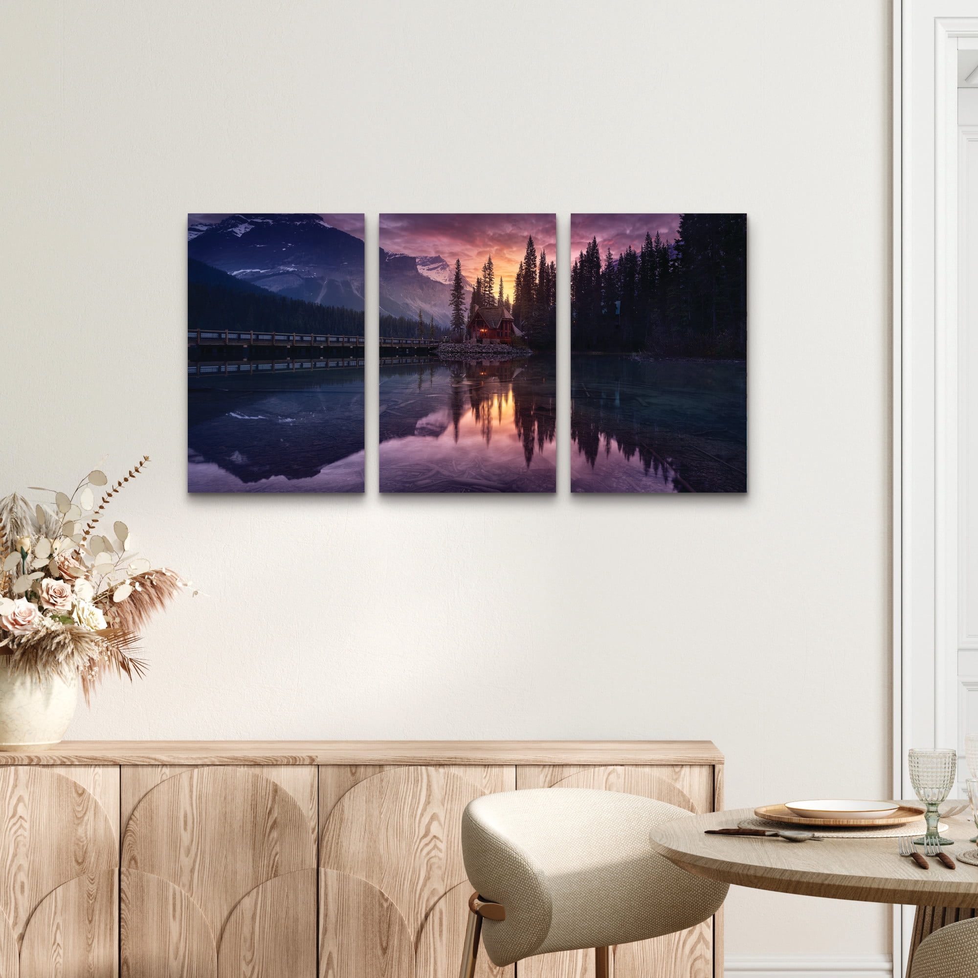 Jesus M Garcia ‘Lake House Sunrise’ 3 Panel Wall Art Set