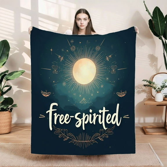 Durable Soft & Warm Flannel Blanket - Cozy Celestial Design with Glowing Moon & Stars Perfect for Sofa Travel Bed or Chair