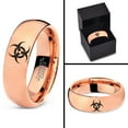 thumbnail image 4 of Tungsten Biohazard Toxic Poison Symbol Band Ring 7mm Men Women Comfort Fit 18k Rose Gold Dome Polished, 4 of 4