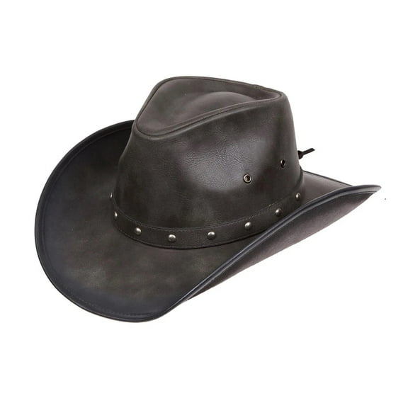 Kenny K Men's Faux Leather Western Hat DL10 Cowboy Style (Distressed Black,Medium)