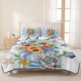 thumbnail image 3 of Twin XL Quilt Set 68''x98'', Coastal Sunflower Lightweight Summer Bedspread Coverlet Set with 2 Pillow Shams, Blue Summer Beach Starfish Shell Breathable All Season Quilt Bedding for Dorm/Guest Room, 3 of 9