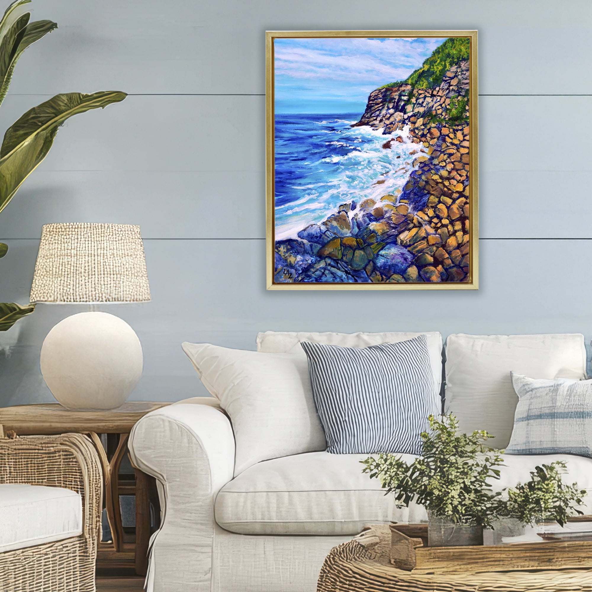 Stupell Industries Cliffside Ocean Spray Gold Framed Floater Canvas Wall Art, design by Lee Ann Zirbes