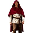 thumbnail image 4 of HuangHuanChen Mens Renaissance Hooded Cape Medieval Linen Cloak with Hood for Men Halloween Medieval Hooded Shawl Cape Adult Role Playing Shawl Red One Size, 4 of 4