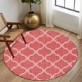 thumbnail image 2 of Round Rugs 8Ft, Red Moroccan Round Area Rug Washable Indoor Throw Carpet, Ethnic Abstract Geometric Quatrefoil Grid Large Non Slip Circle Rug for Kids Room RV Home Decor Aesthetic, 2 of 8