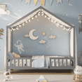 thumbnail image 2 of Euroco House Floor Bed with High Railings, Twin Size Kids' Bed with Canopy, Grey, 2 of 12