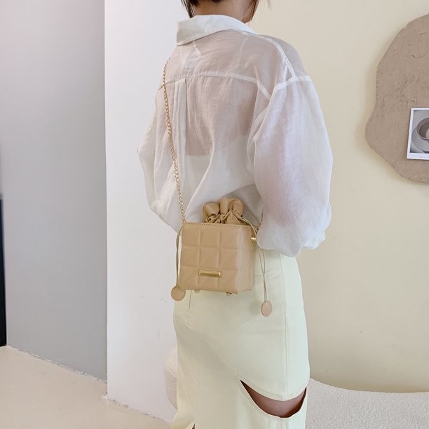 Bolsa Bolso de hombro con cordón de caja en relieve para mujer retro Bolsos de cadena de PU (Caqui) Ehuebsd Nuevos Originales