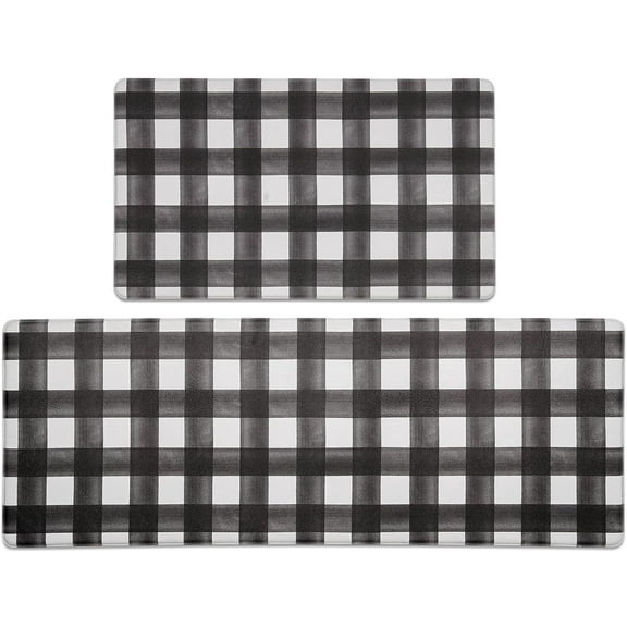 FRESHMINT Modern Farmhouse Plaid 2 Piece Set Kitchen Mats for Floor Anti Fatigue Waterproof & Non-Skid Kitchen Rugs Cushioned Kitchen Mat for Standing Washable Comfort Desk Kitchen Runners