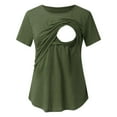 thumbnail image 6 of HANXIULIN Womens Maternity Short Sleeve Crew Neck Solid Color Asymmetrical Nursed Tops Blouse T Shirt for Breastfeeding Army Green M, 6 of 8