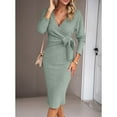 thumbnail image 4 of SWSMCLT Women's Sweater Dress Side Split Long Sleeve Bodycon Dresses Fall Midi Long Deep V Neck Fitted Spring Casual Elegant Green Large, 4 of 4