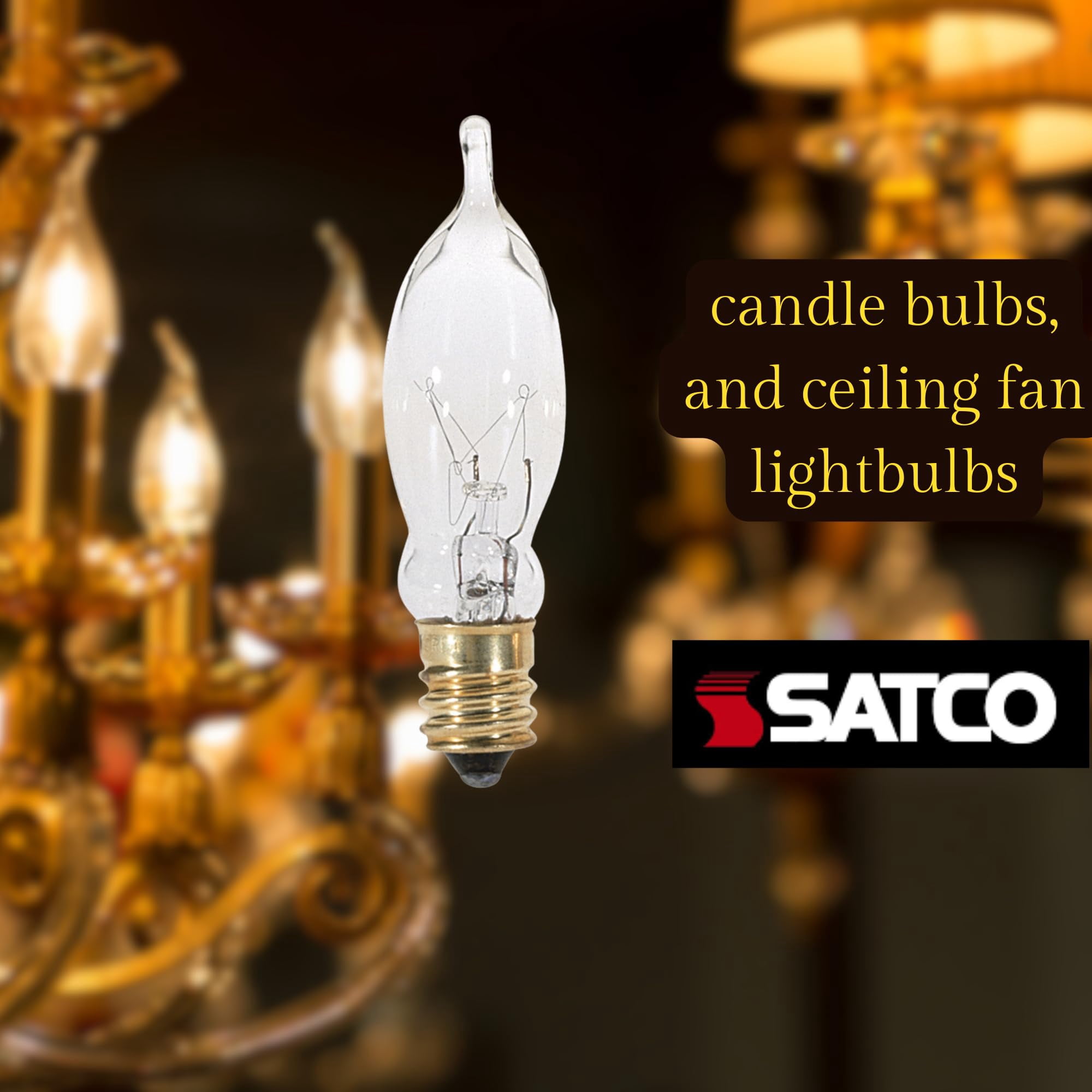 Satco S3242 Incandescent Decorative CA5 Frosted Light Bulbs 7.5W 120V 2700K E12 Candelabra Base Dimmable (25 Pack)